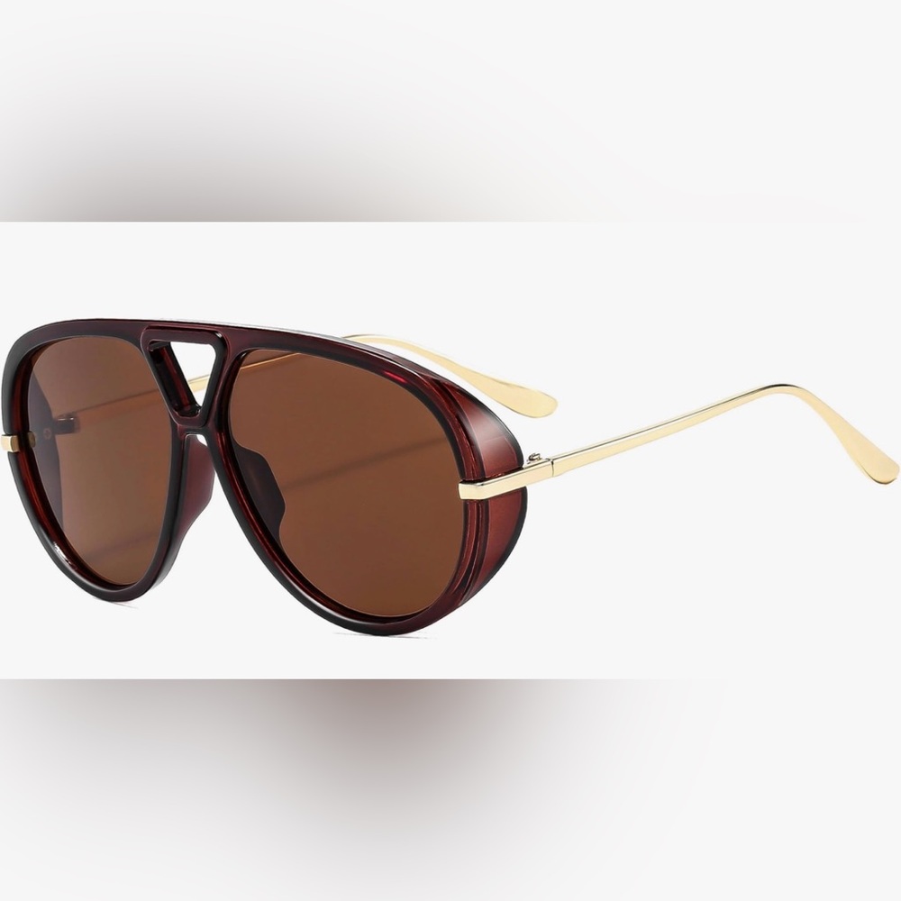 Oversized Aviator Brown Tinted Sunglasses Gold Toned